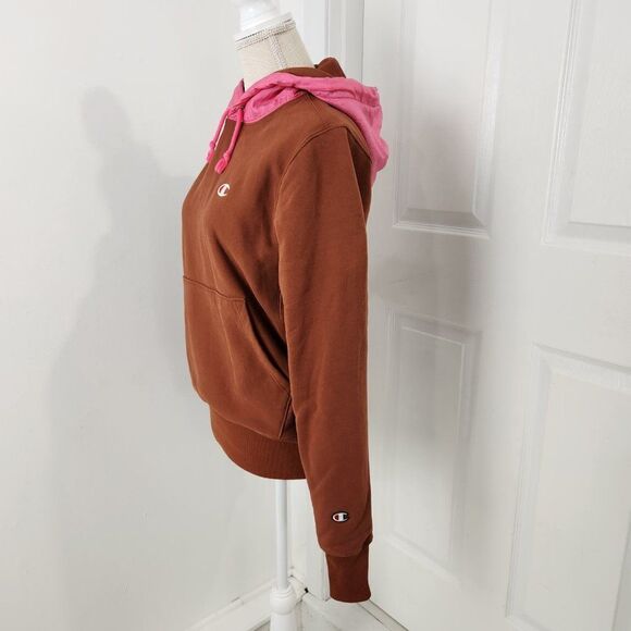 Champion Reverse Weave Hoodie Womens Small Brown Pink Soft Shell Hood Ribbed - Picture 6 of 16